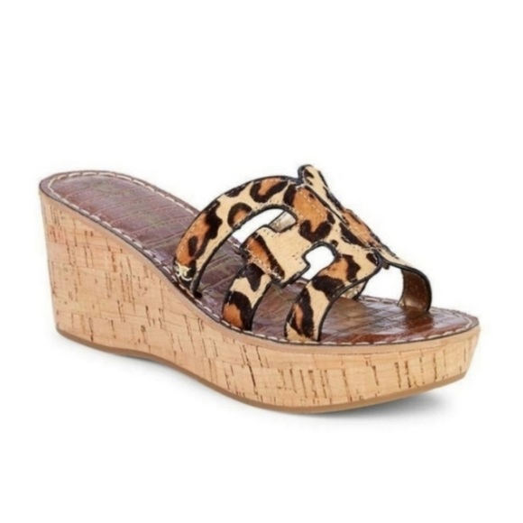 Sam Edelman Shoes - Sam Edelman Leopard Print Calf Hair Regis Cork Sandal Wedges